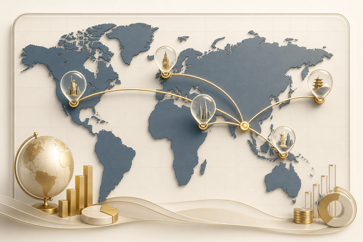 Abstract global diversification map connecting India and international markets